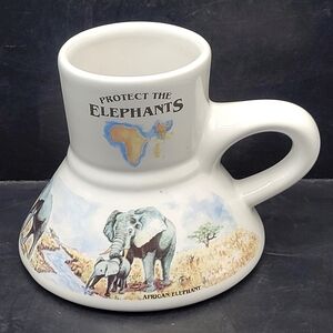 Vintage Preserve the Elephants No Spill Travel Mug Africa Feltman Langer 14 oz